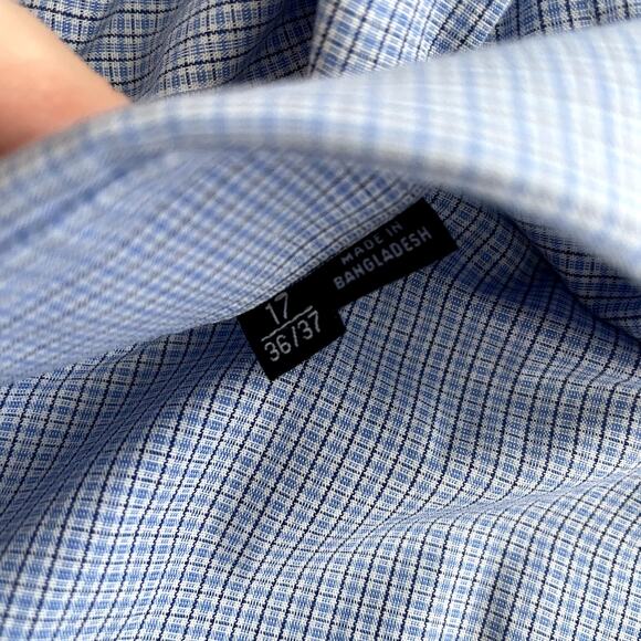 BOSS Hugo Boss Men's 17 (36/37) Blue Sharp Fit Classic Plaid Button Down Shirt - Picture 4 of 15
